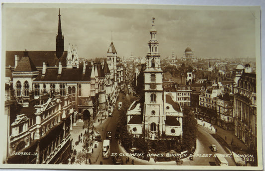 Vintage Postcard of St. Clement Danes Church & Fleet Street, London, 1943