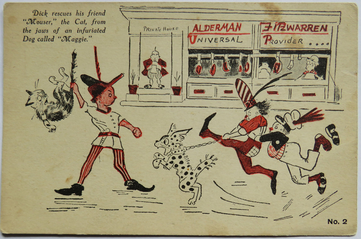 Vintage Postcard of "See! How wise Peter is - he has already secured his seat for "Dick Whittington at Drury Lane" - Drury Lane Post Card