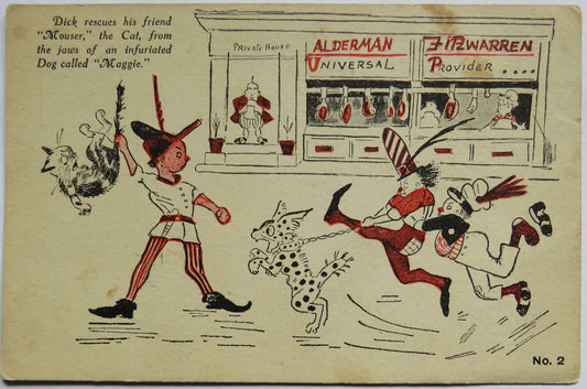 Vintage Postcard of "See! How wise Peter is - he has already secured his seat for "Dick Whittington at Drury Lane" - Drury Lane Post Card image 1