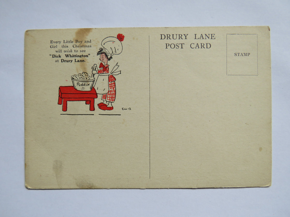 Vintage Postcard of "Every Little boy and Girl this Christmas will wish to see "Dick Whittington at Drury Lane" - Drury Lane Post Card