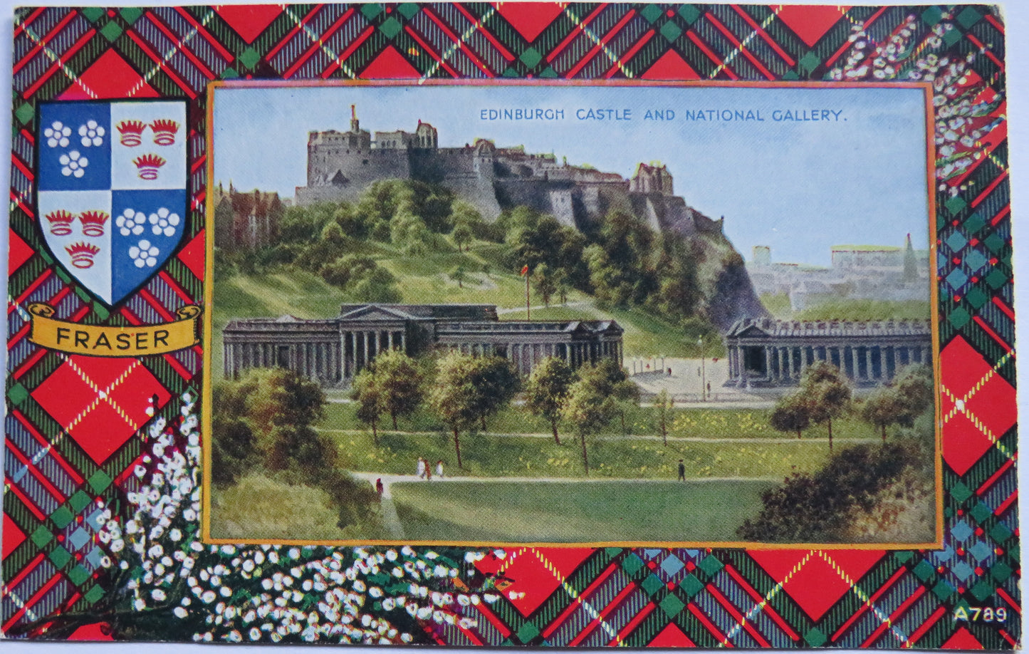 Vintage Postcard Edinburgh Castle and National Gallery Fraser Tartan