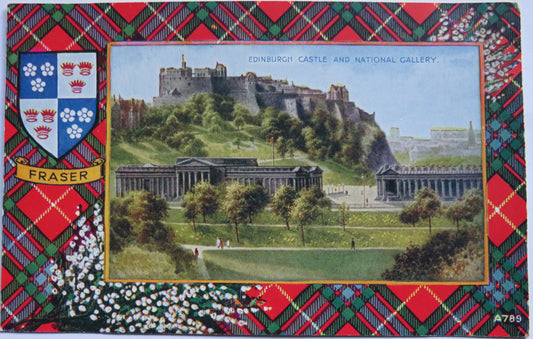 Vintage Postcard Edinburgh Castle and National Gallery Fraser Tartan
