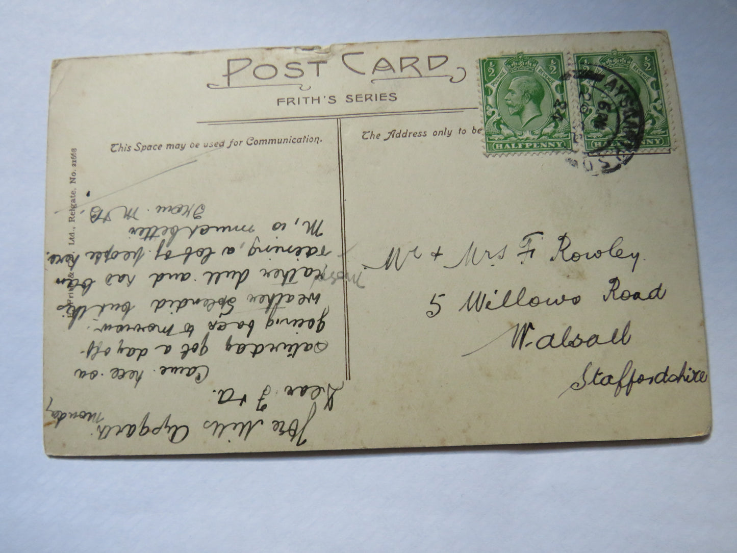 Vintage Postcard of Aysgarth, Middle Falls 1924
