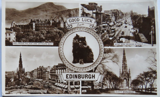 Vintage Multiview Postcard Good Luck From Edinburgh 1954