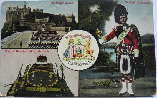 Vintage Postcard of Edinburgh Castle, Seaforth Highlanders, Scottish Regallia