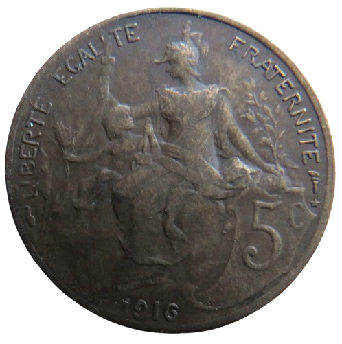 1916 France 5 Centimes Coin