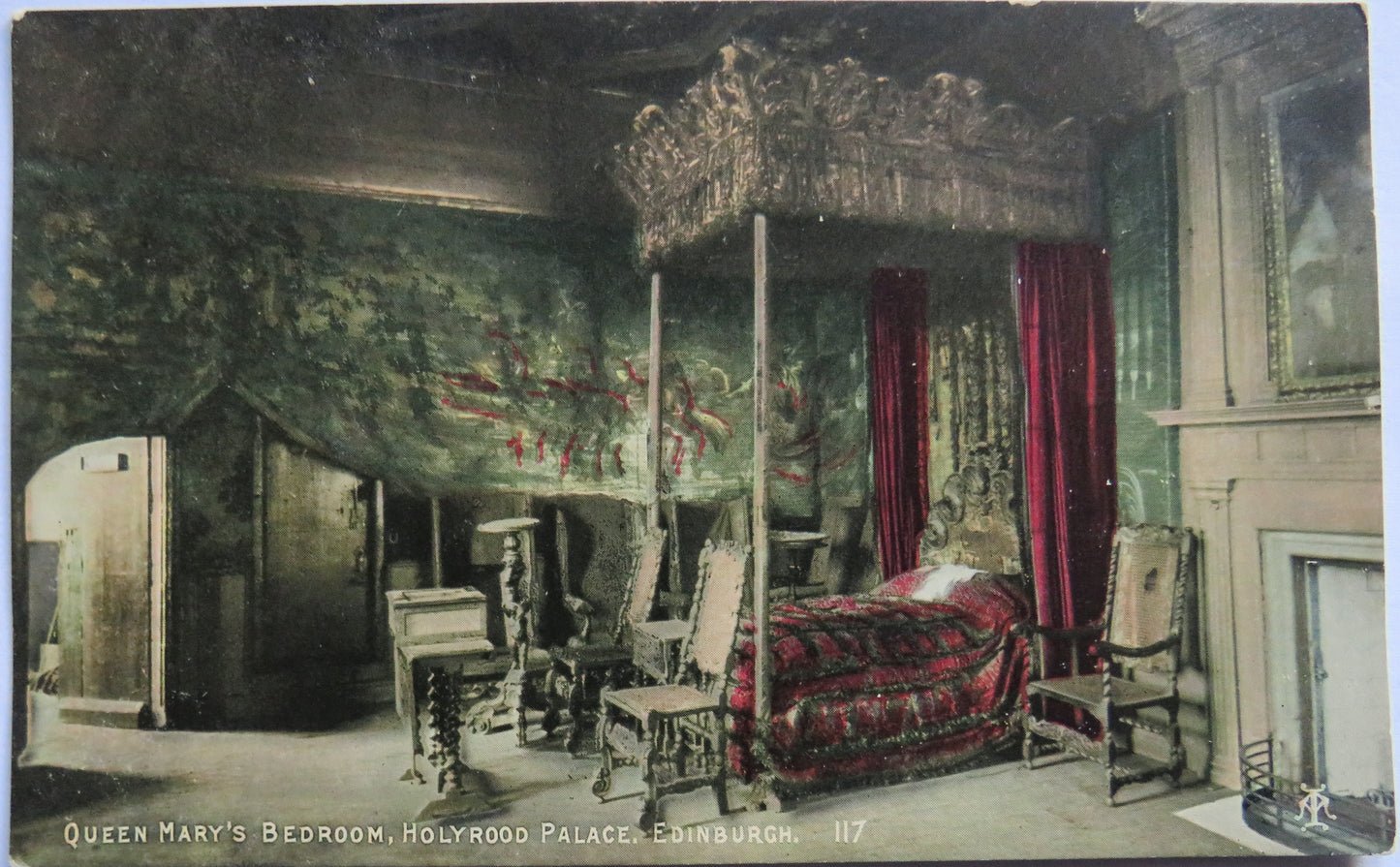 Vintage Postcard of Queen Mary's Bedroom Holyrood Palace, Edinburgh