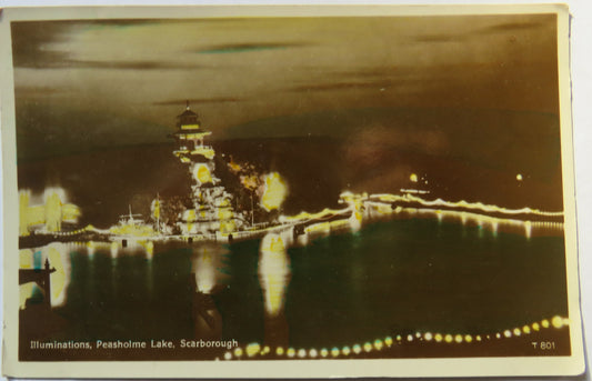 Vintage Postcard of Illuminations, Peasholme Lake Scarborough 1930