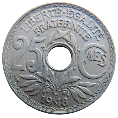 1918 France 25 Centimes Coin