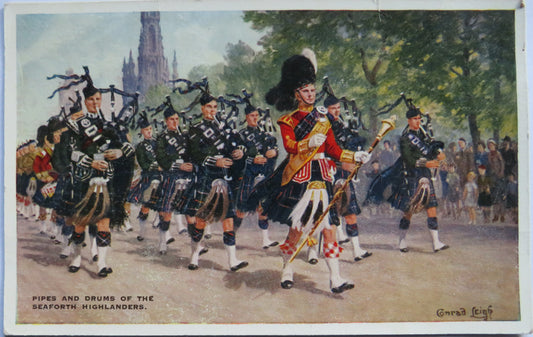 Vintage Postcard of Pipes and Drums of the Seaforth Highlanders