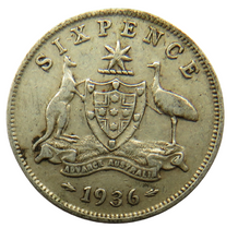 Load image into Gallery viewer, 1936 King George V Australia Silver Sixpence Coin
