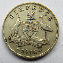 Load image into Gallery viewer, 1936 King George V Australia Silver Sixpence Coin
