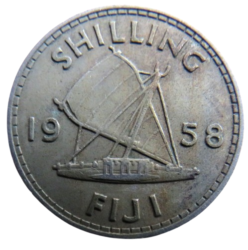 1958 Queen Elizabeth II Fiji One Shilling Coin