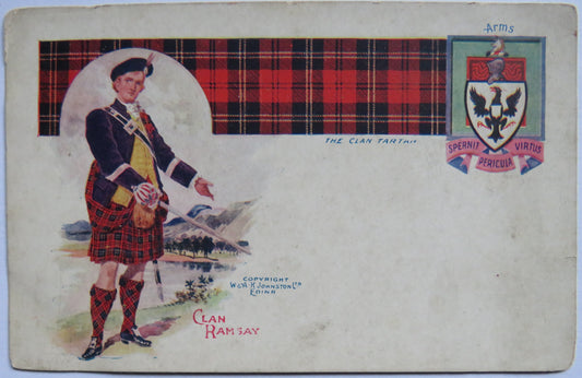 Vintage Postcard "Clan Ramsay" The Clan Tartan & Coat of Arms