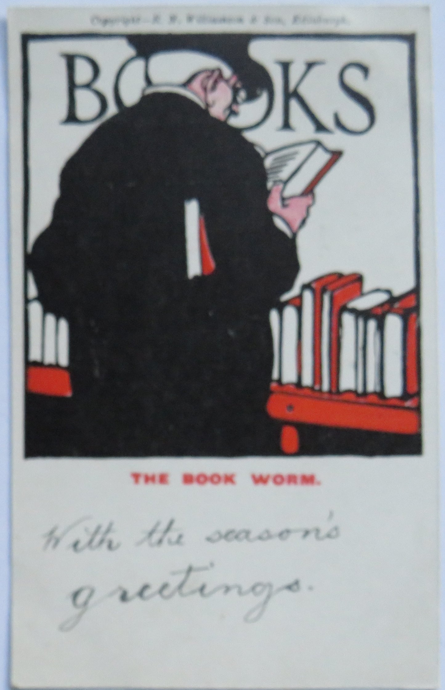 Antique Postcard "The Book Worm" 1903 R.M. Williamson & Son Edinburgh