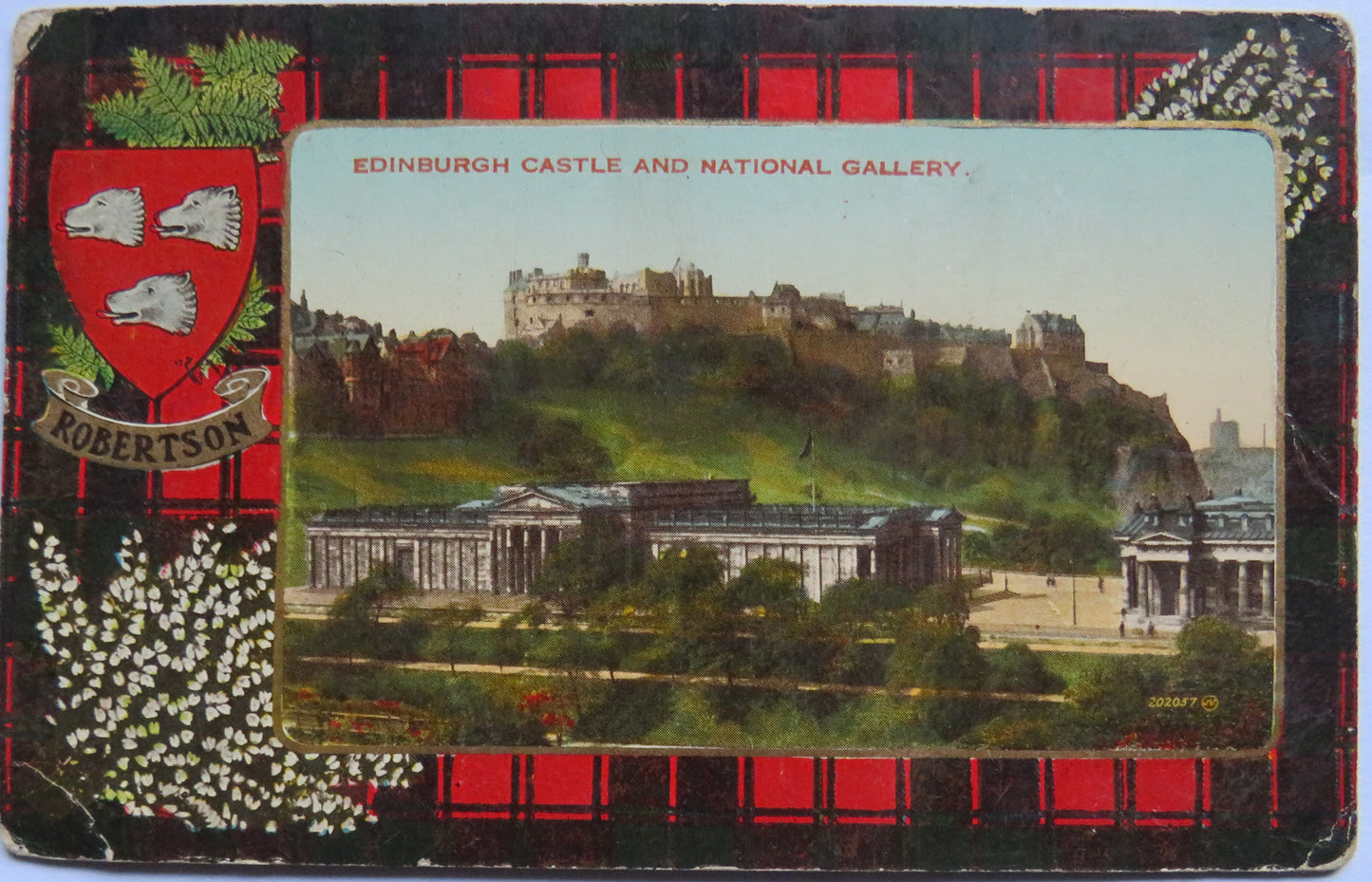 Vintage Postcard of Edinburgh Castle and National Gallery Robertson Tartan