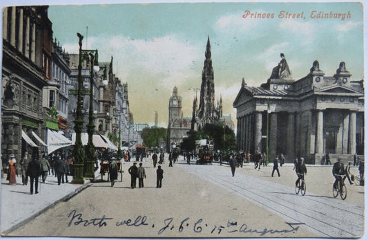 Vintage Postcard of Princess Street, Edinburgh 1906