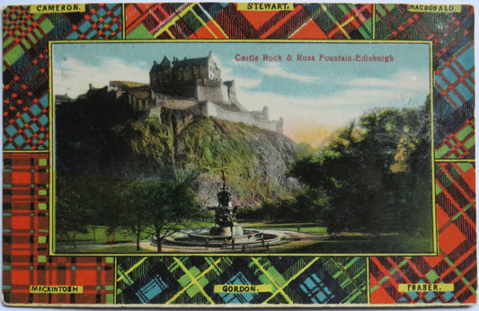 Vintage Postcard of Castle Rock & Rock Fountain, Edinburgh 1908