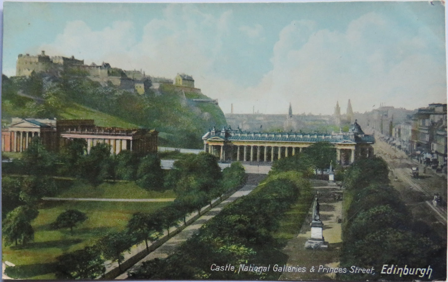 Vintage Postcard of Castle, National Galleries & Princess Street, Edinburgh