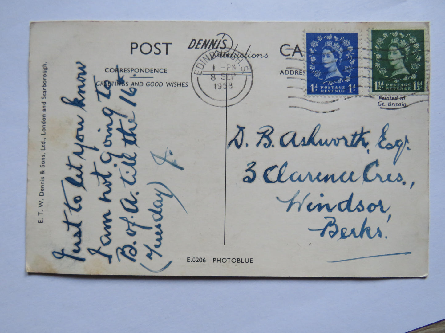 Vintage Postcard of Edinburgh Castle 1958