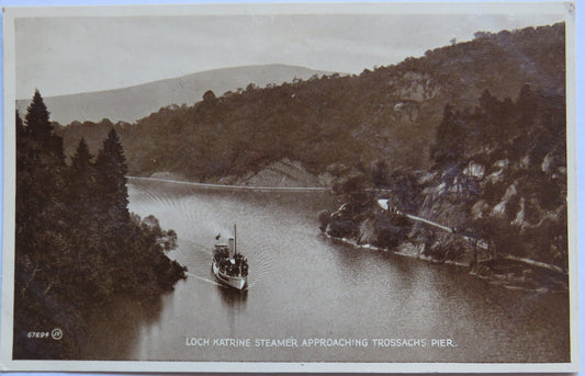 Vintage Postcard of Loch Katrine Steamer Approaching Trossachs Pier