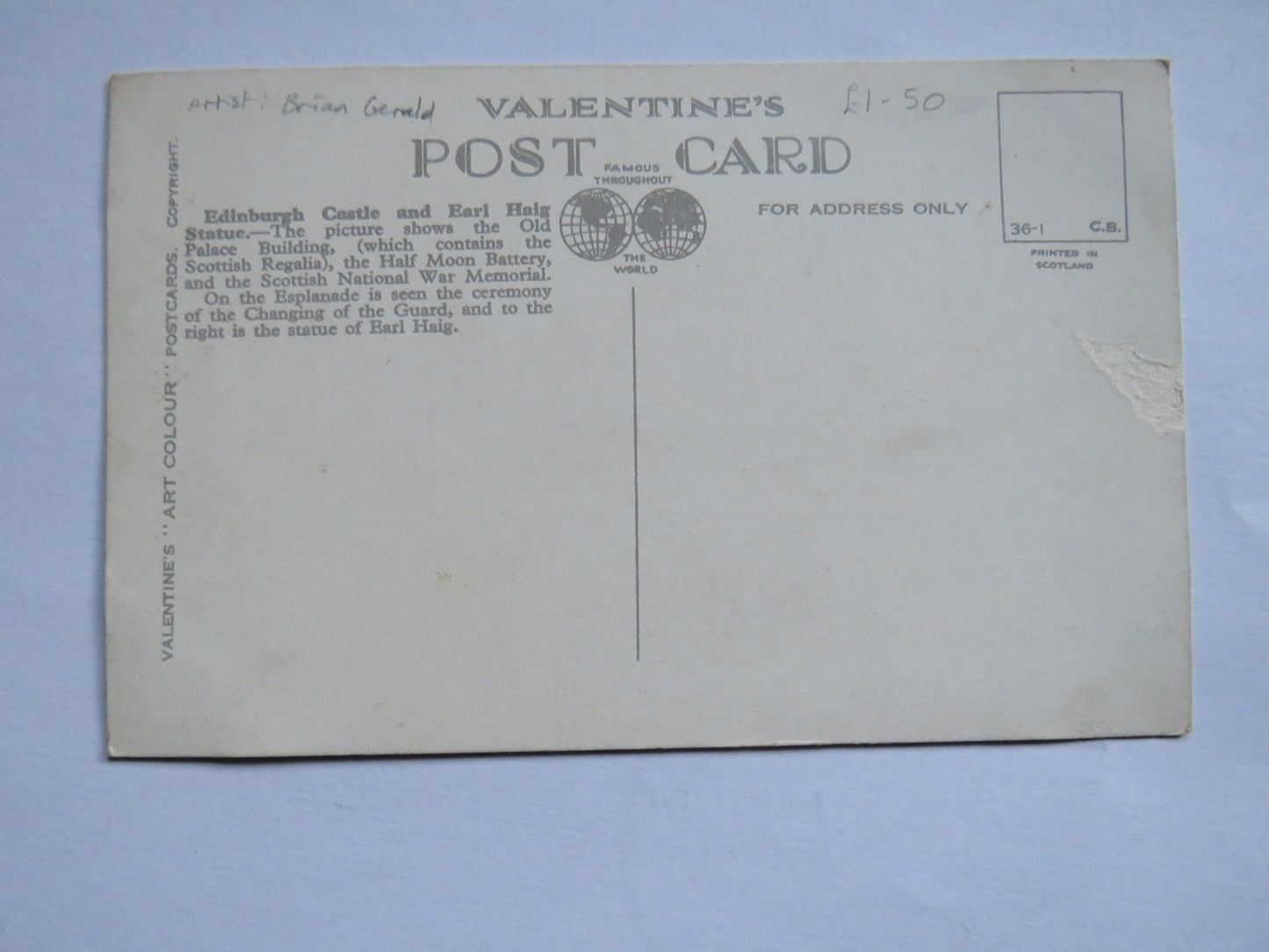 Vintage Postcard of Edinburgh Castle and Earl Haig Statue