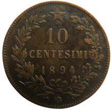 Load image into Gallery viewer, 1894-R Italy 10 Centesimi Coin
