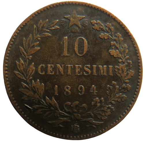 1894-R Italy 10 Centesimi Coin