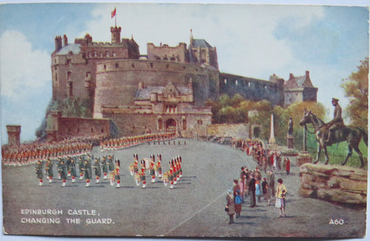 Vintage Postcard of Edinburgh Castle, Changing The Guard