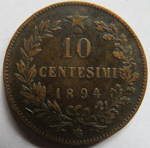 Load image into Gallery viewer, 1894-R Italy 10 Centesimi Coin
