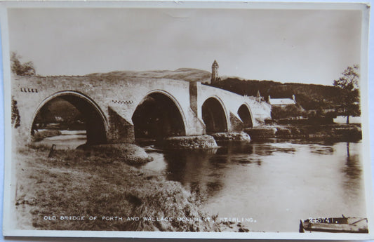 Vintage Postcard of Old Bridge of Forth and Wallace Monument, Stirling