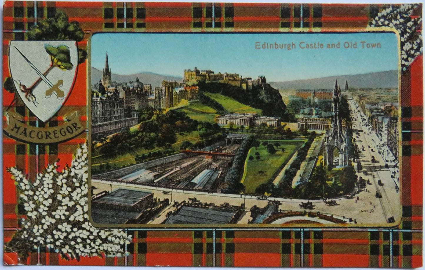 Vintage Postcard of Edinburgh Castle and Old Town MacGregor Tartan