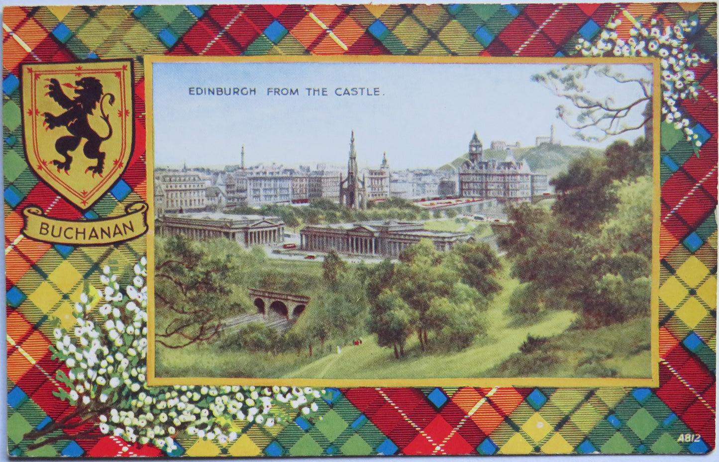 Vintage Postcard of Edinburgh From The Castle Buchanan Tartan
