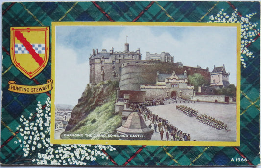 Vintage Postcard of Changing The Guard Edinburgh Castle 1951 Hunting Stewart Tartan
