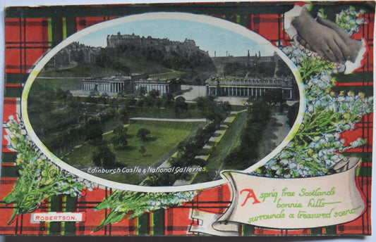 Vintage Postcard of Edinburgh Castle & National Galleries Robertson Tartan