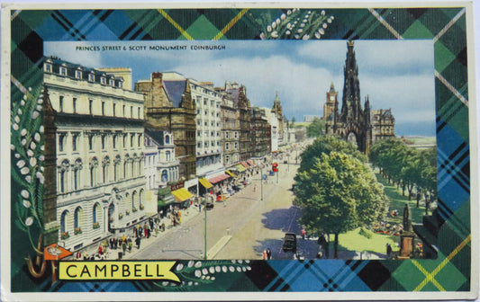 Vintage Postcard of Princess Street, Edinburgh Campbell Tartan 1959