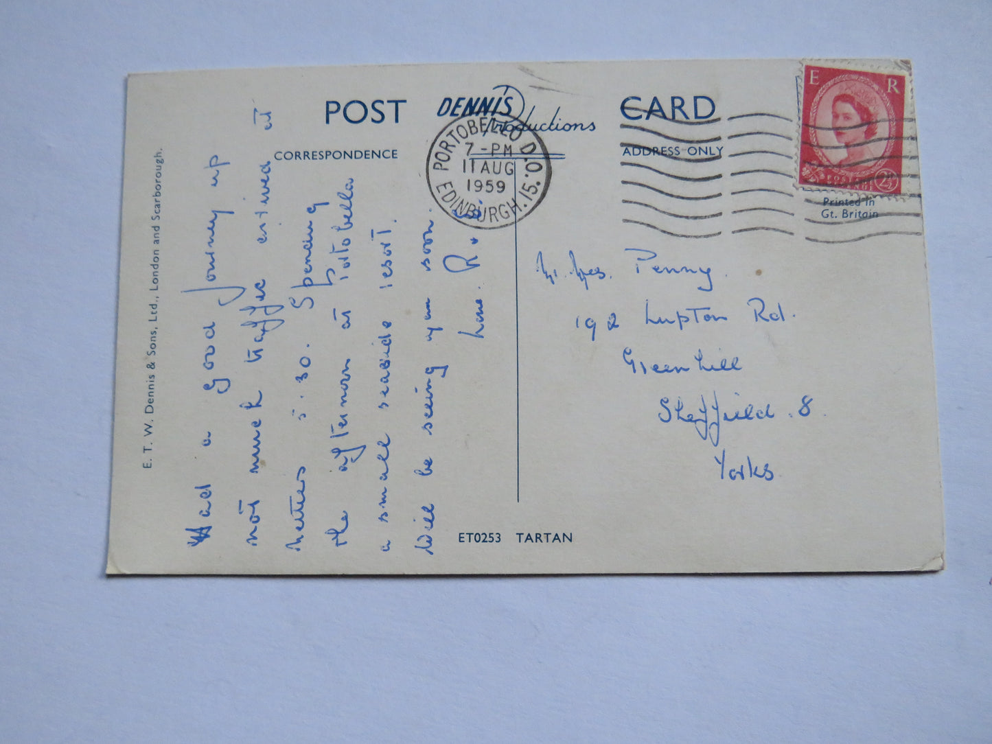 Vintage Postcard of Princess Street, Edinburgh Campbell Tartan 1959