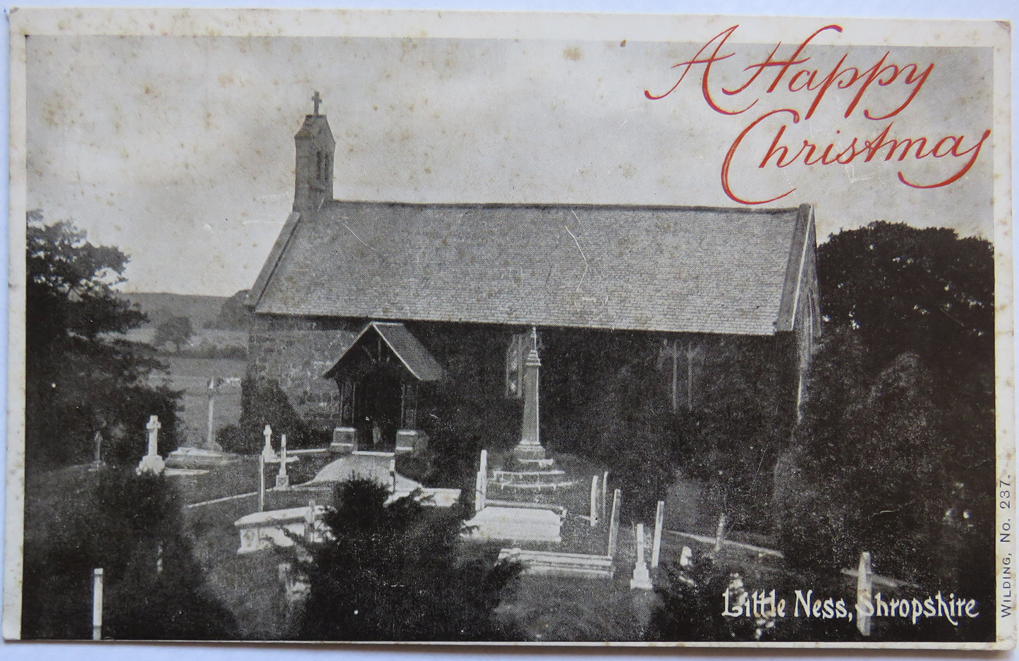 Vintage Postcard of A Happy Christmas, Little Ness, Shropshire