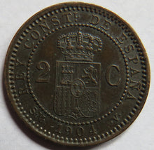 Load image into Gallery viewer, 1904 Spain 2 Centimos Coin
