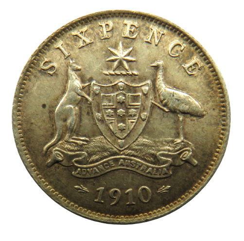 1910 King Edward VII Australia Sixpence Coin High Grade