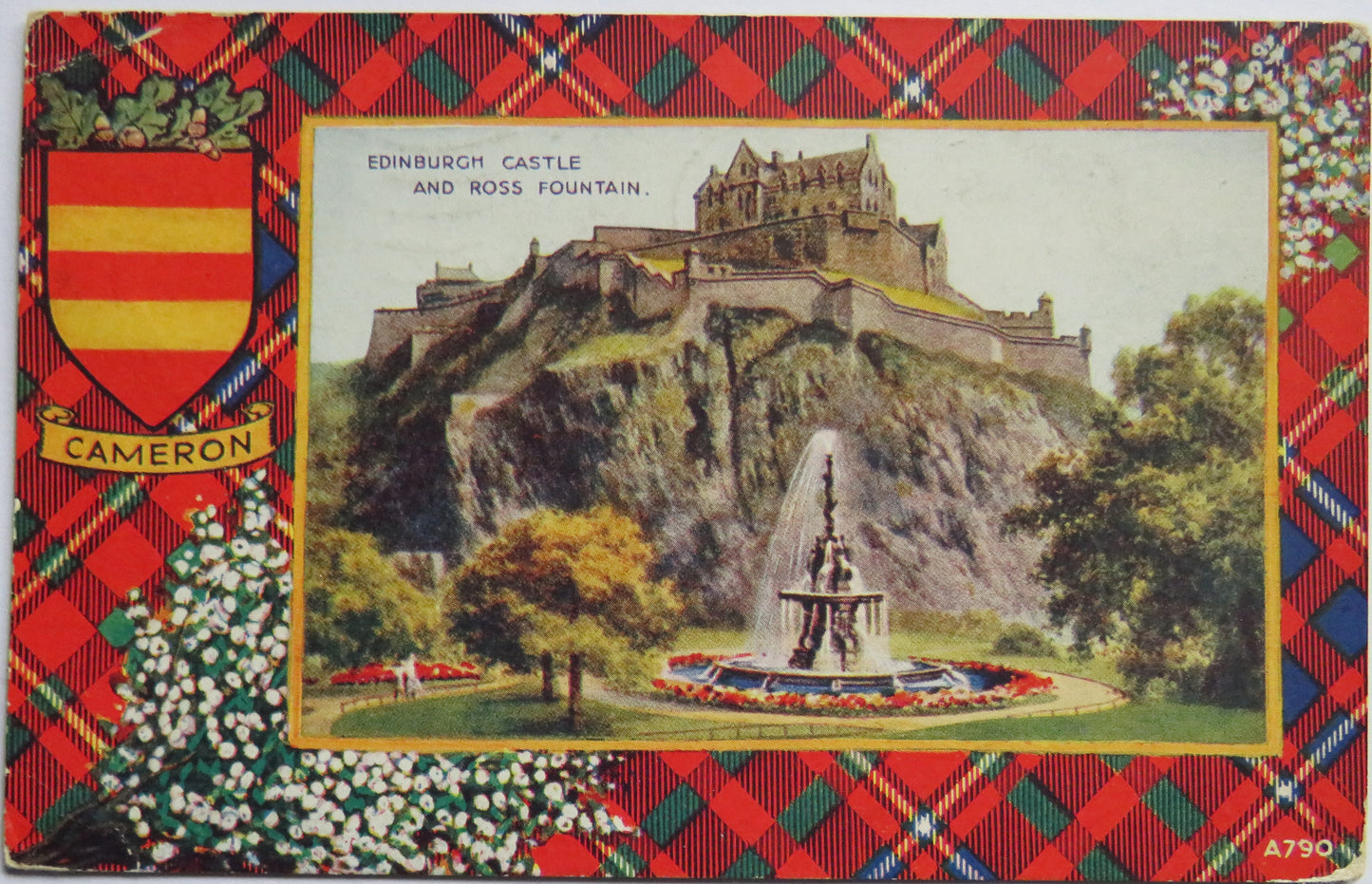 Vintage Postcard of Edinburgh Castle and Ross Fountain