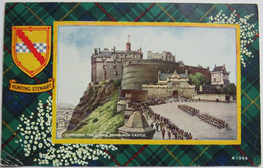 Vintage Postcard of Changing The Guard, Edinburgh Castle 1954 Hunting Stewart Tartan
