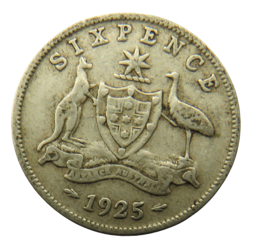 1925 King George V Australia Silver Sixpence Coin