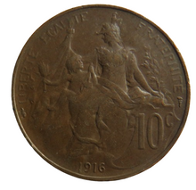 Load image into Gallery viewer, 1916 France 10 Centimes Coin
