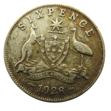 Load image into Gallery viewer, 1928 King George V Australia Silver Sixpence Coin
