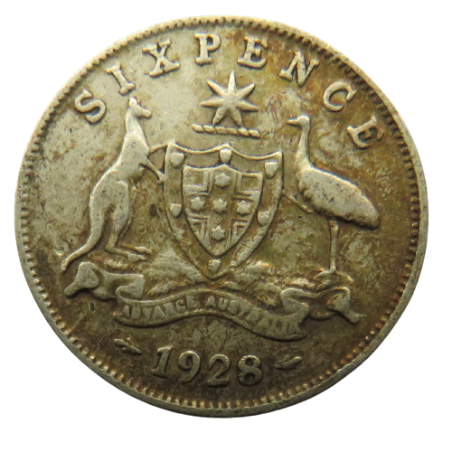 1928 King George V Australia Silver Sixpence Coin