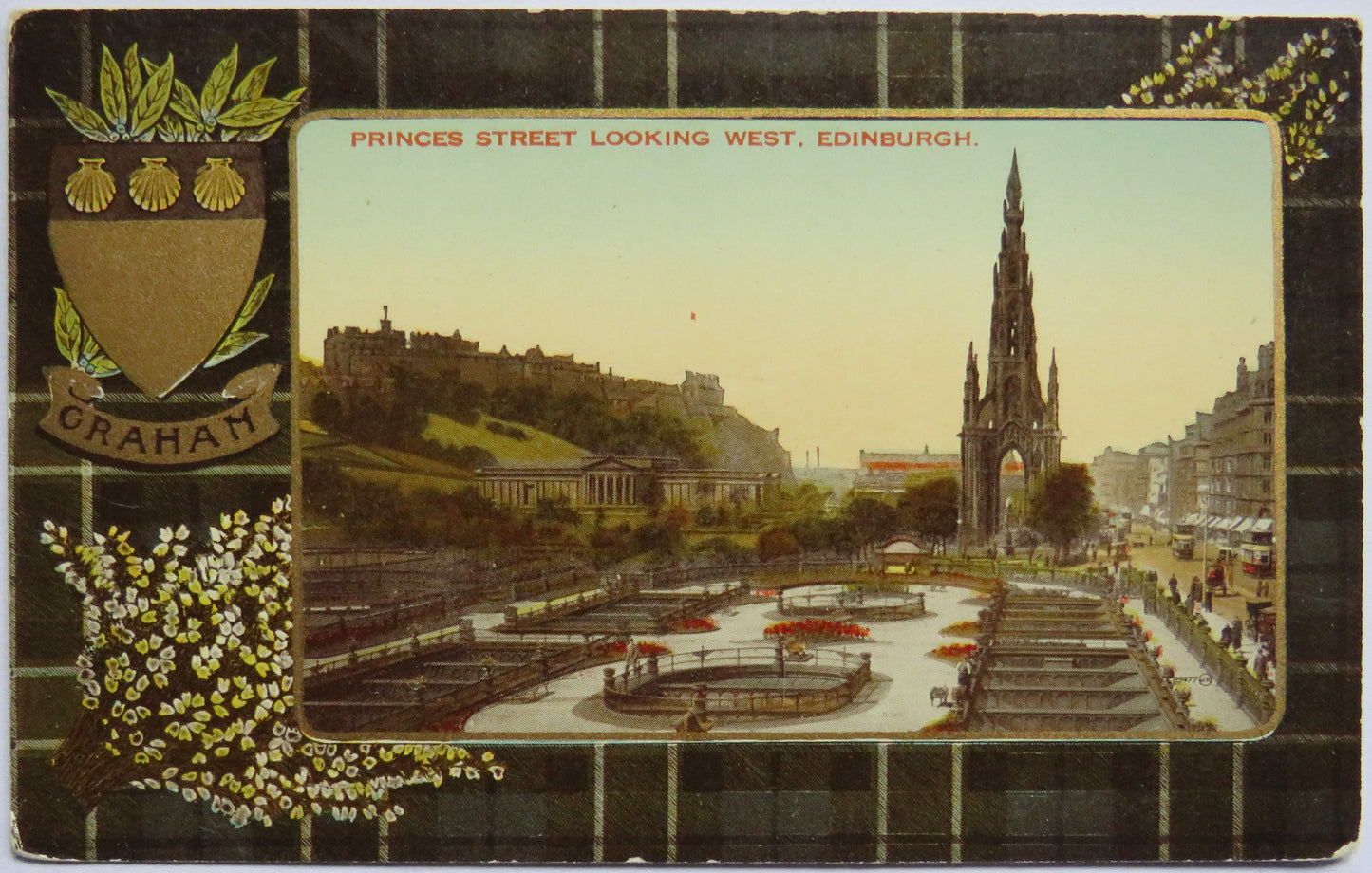Vintage Postcard of Princess Street Looking West, Edinburgh Graham Tartan