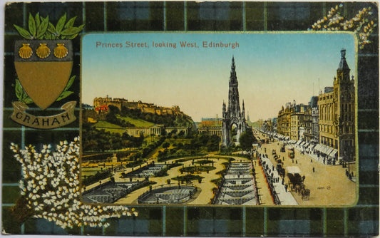 Vintage Postcard of Princess Street Looking West, Edinburgh - Graham Tartan