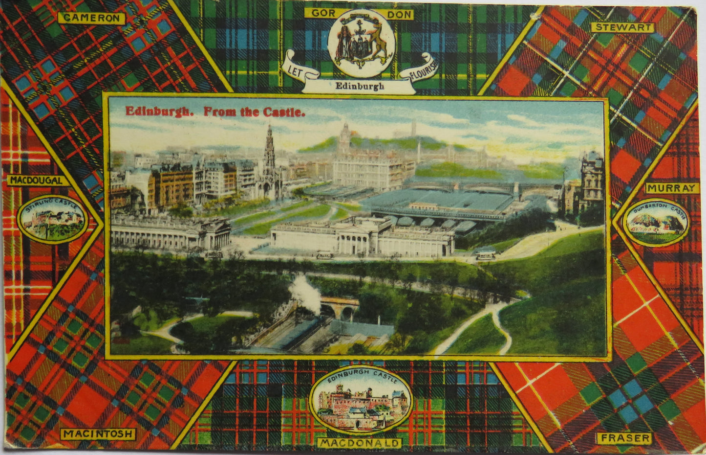 Vintage Postcard of Edinburgh From The Castle - Tartans