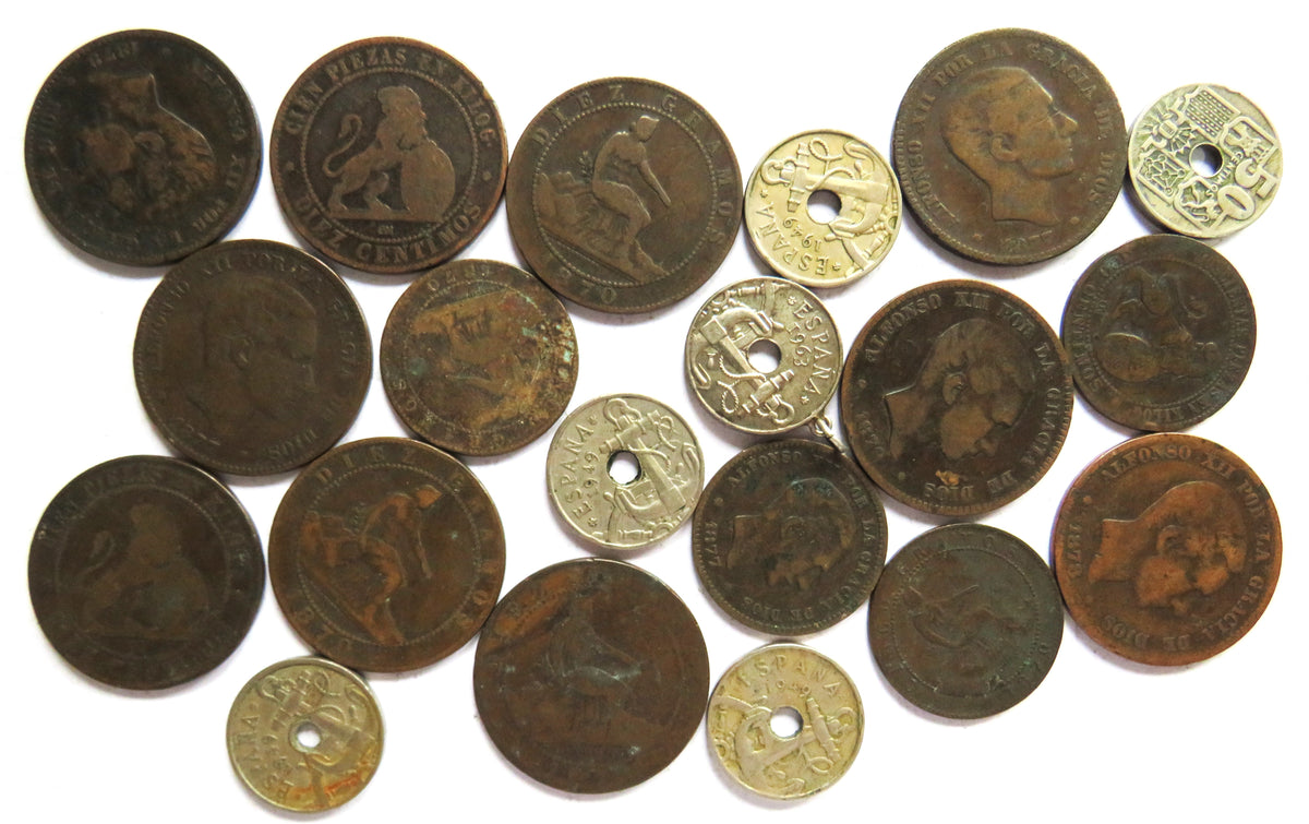 A Small Collection of Old Coins From Spain 19th-20thC